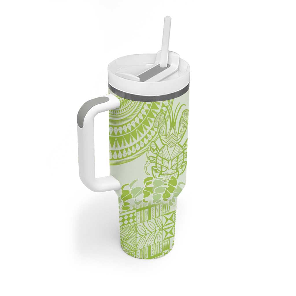 Lime Green Niue Language Week Tumbler With Handle The Rock Coconut Crab - Siapo Pattern LT14 - Polynesian Pride