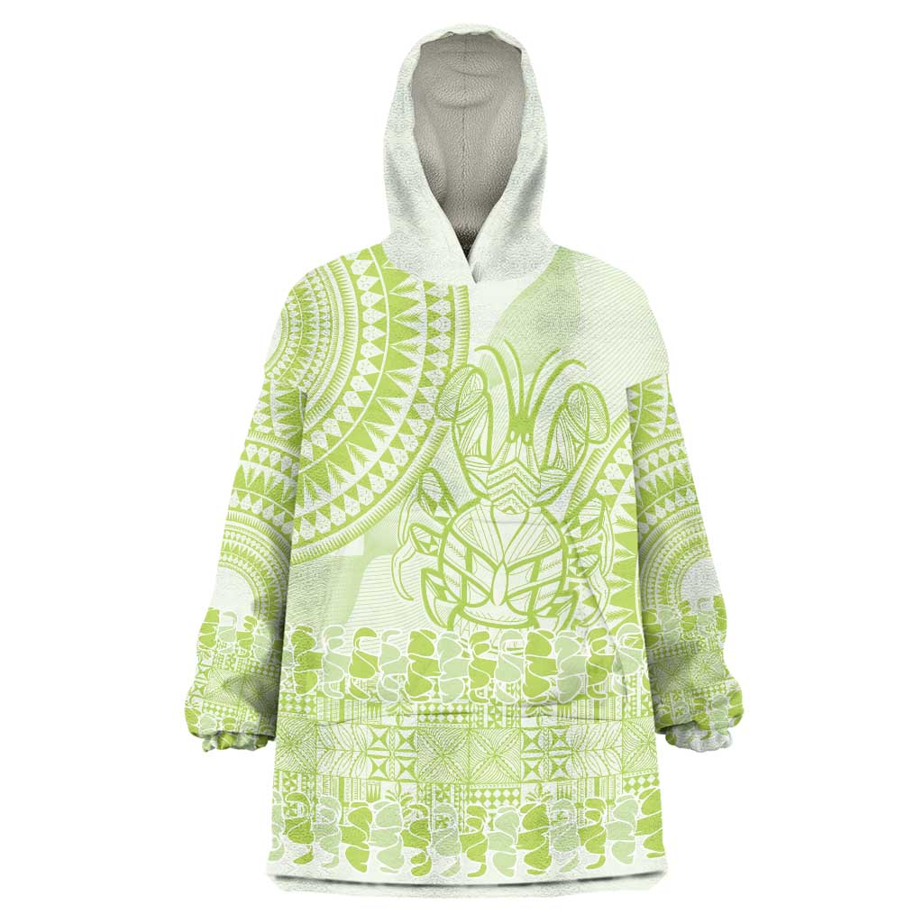 Lime Green Niue Language Week Wearable Blanket Hoodie The Rock Coconut Crab - Siapo Pattern LT14 One Size Lime Green - Polynesian Pride
