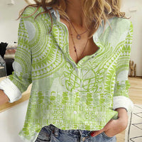 Lime Green Niue Language Week Women Casual Shirt The Rock Coconut Crab - Siapo Pattern LT14 Female Lime Green - Polynesian Pride
