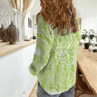 Lime Green Niue Language Week Women Casual Shirt The Rock Coconut Crab - Siapo Pattern LT14 - Polynesian Pride