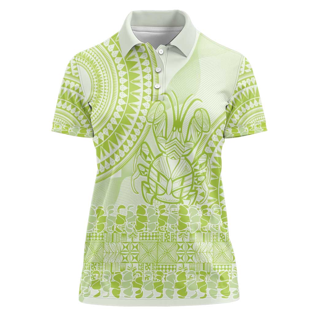 Lime Green Niue Language Week Women Polo Shirt The Rock Coconut Crab - Siapo Pattern LT14 Female Lime Green - Polynesian Pride