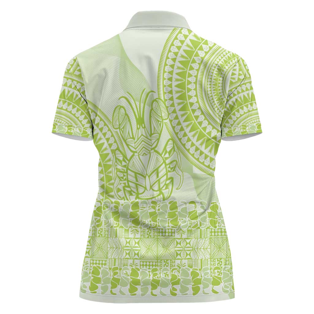 Lime Green Niue Language Week Women Polo Shirt The Rock Coconut Crab - Siapo Pattern LT14 - Polynesian Pride