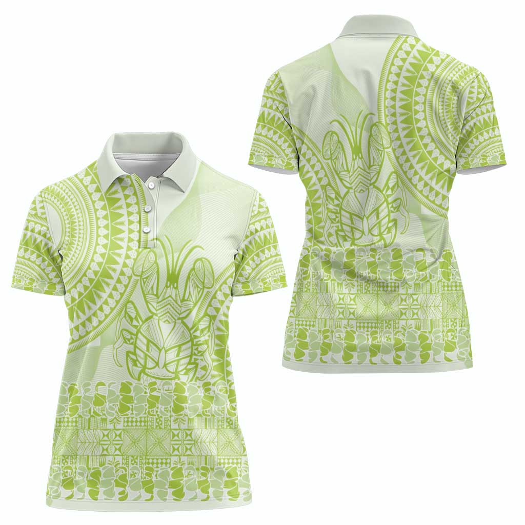 Lime Green Niue Language Week Women Polo Shirt The Rock Coconut Crab - Siapo Pattern LT14 - Polynesian Pride