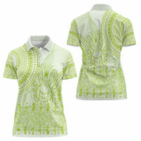 Lime Green Niue Language Week Women Polo Shirt The Rock Coconut Crab - Siapo Pattern LT14 - Polynesian Pride