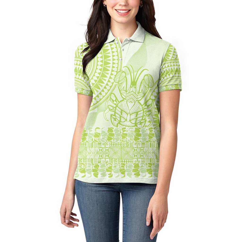 Lime Green Niue Language Week Women Polo Shirt The Rock Coconut Crab - Siapo Pattern LT14 - Polynesian Pride