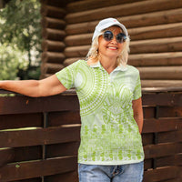 Lime Green Niue Language Week Women Polo Shirt The Rock Coconut Crab - Siapo Pattern LT14 - Polynesian Pride
