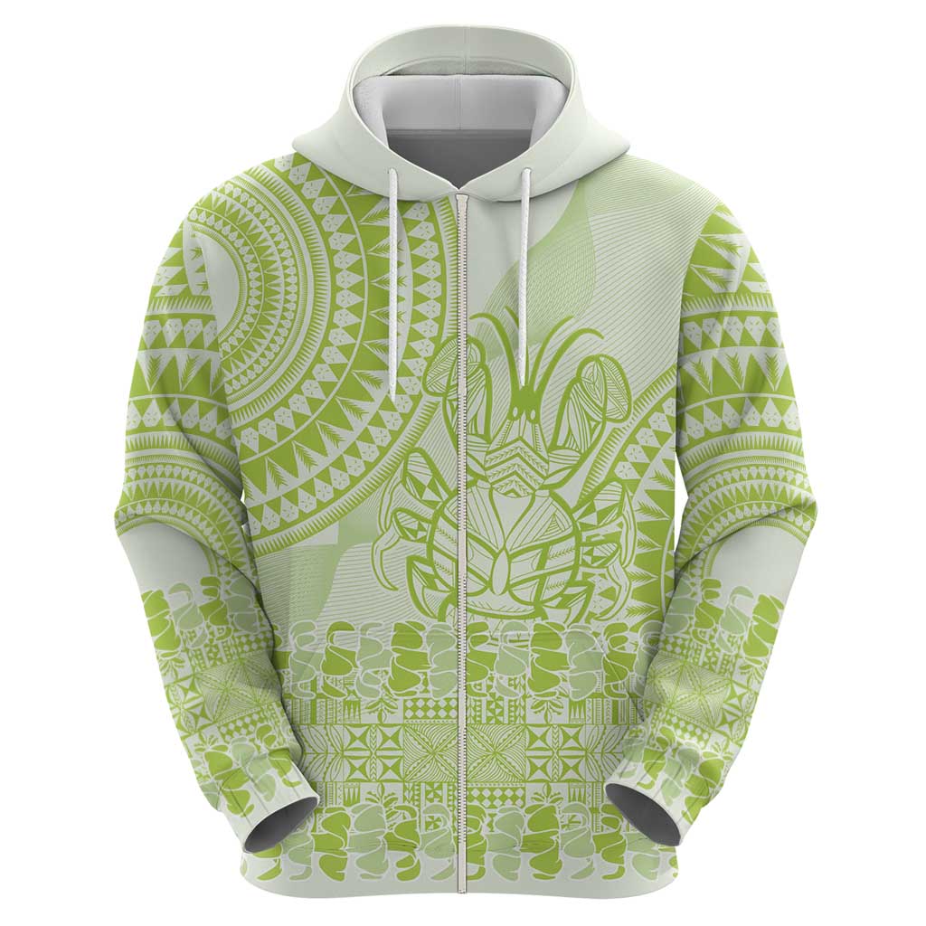 Lime Green Niue Language Week Zip Hoodie The Rock Coconut Crab - Siapo Pattern LT14 - Polynesian Pride