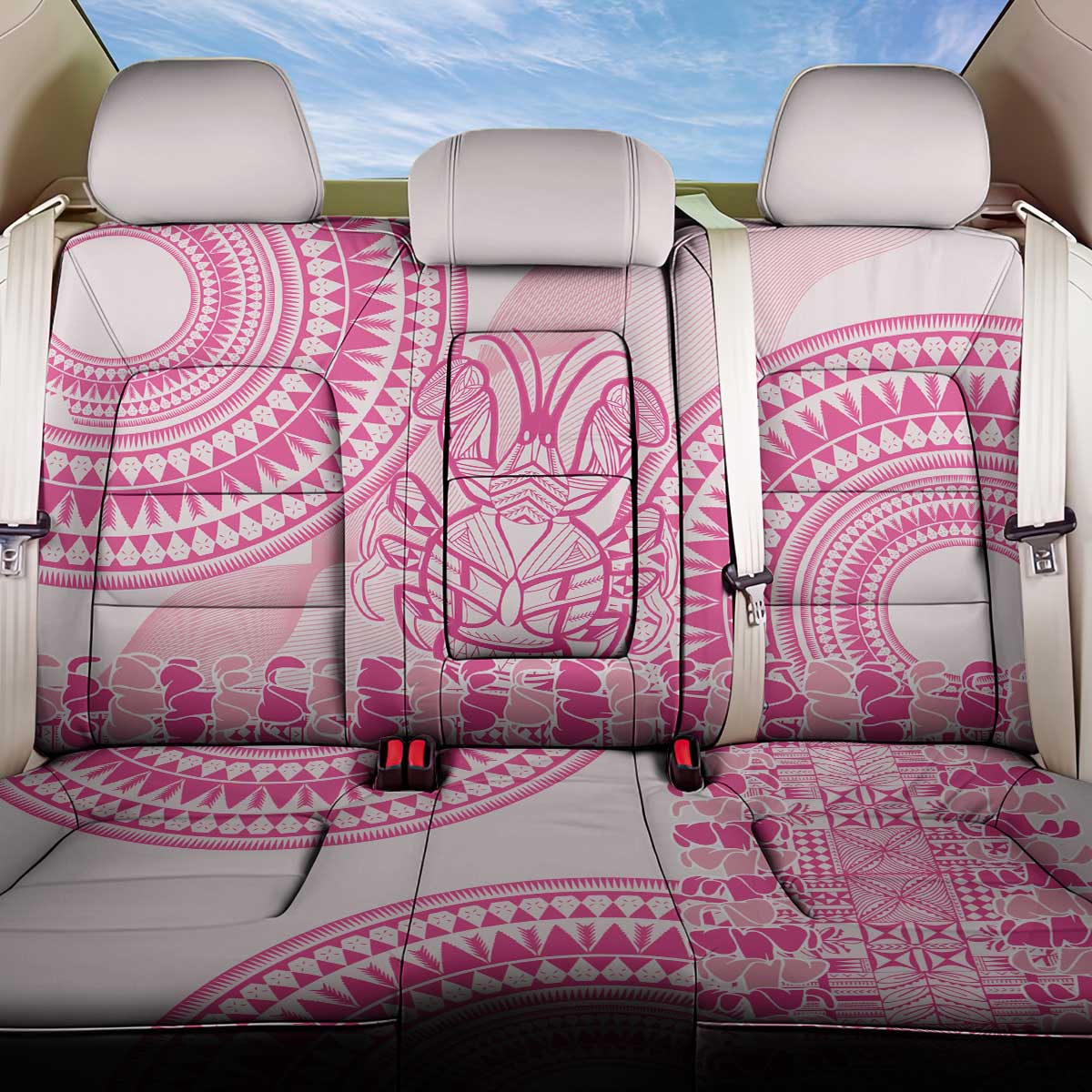 Pink Niue Language Week Back Car Seat Cover The Rock Coconut Crab - Siapo Pattern LT14 One Size Pink - Polynesian Pride