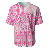 Pink Niue Language Week Baseball Jersey The Rock Coconut Crab - Siapo Pattern LT14 Pink - Polynesian Pride
