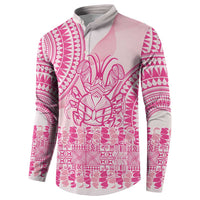Pink Niue Language Week Button Sweatshirt The Rock Coconut Crab - Siapo Pattern LT14 - Polynesian Pride