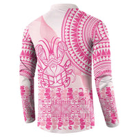Pink Niue Language Week Button Sweatshirt The Rock Coconut Crab - Siapo Pattern LT14 - Polynesian Pride