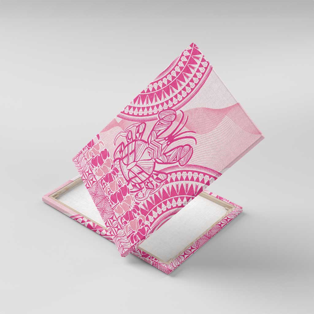 Pink Niue Language Week Canvas Wall Art The Rock Coconut Crab - Siapo Pattern LT14 With Frame Pink - Polynesian Pride