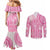 Pink Niue Language Week Couples Matching Mermaid Dress and Long Sleeve Button Shirt The Rock Coconut Crab - Siapo Pattern