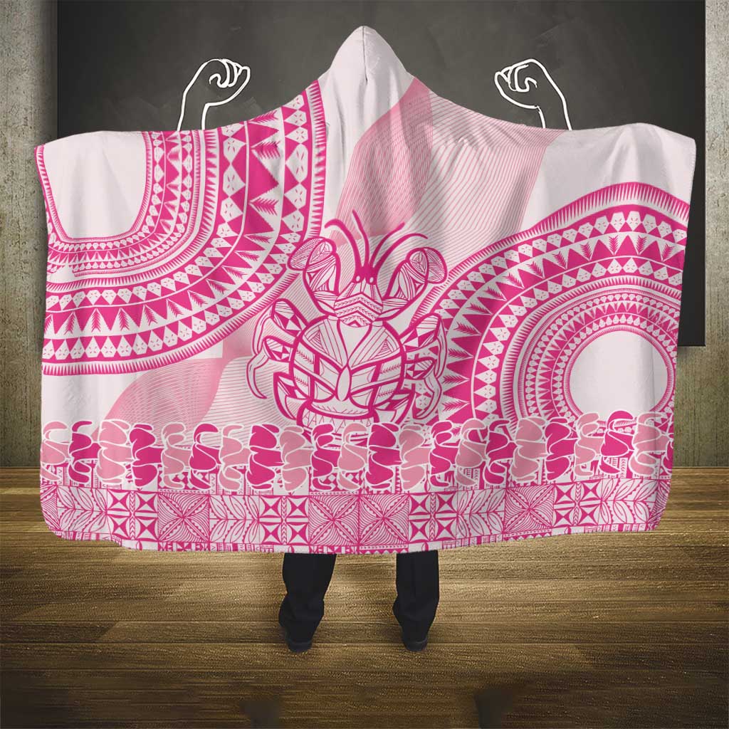 Pink Niue Language Week Hooded Blanket The Rock Coconut Crab - Siapo Pattern LT14 - Polynesian Pride