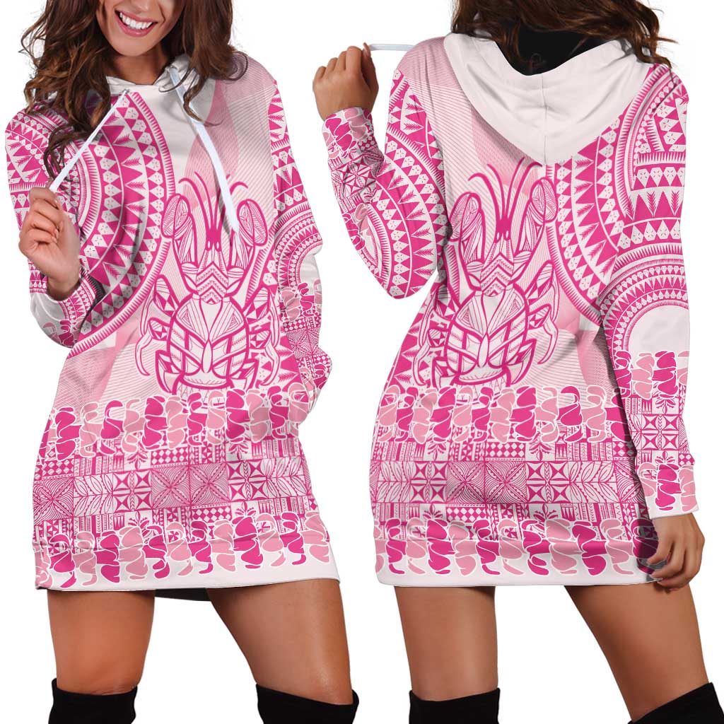 Pink Niue Language Week Hoodie Dress The Rock Coconut Crab - Siapo Pattern LT14 - Polynesian Pride