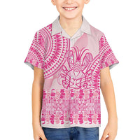 Pink Niue Language Week Kid Hawaiian Shirt The Rock Coconut Crab - Siapo Pattern LT14 Kid Pink - Polynesian Pride