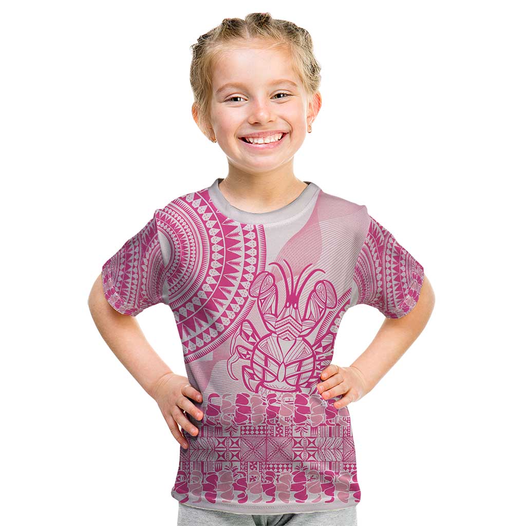 Pink Niue Language Week Kid T Shirt The Rock Coconut Crab - Siapo Pattern