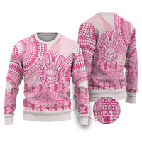 Pink Niue Language Week Ugly Christmas Sweater The Rock Coconut Crab - Siapo Pattern LT14 Pink - Polynesian Pride