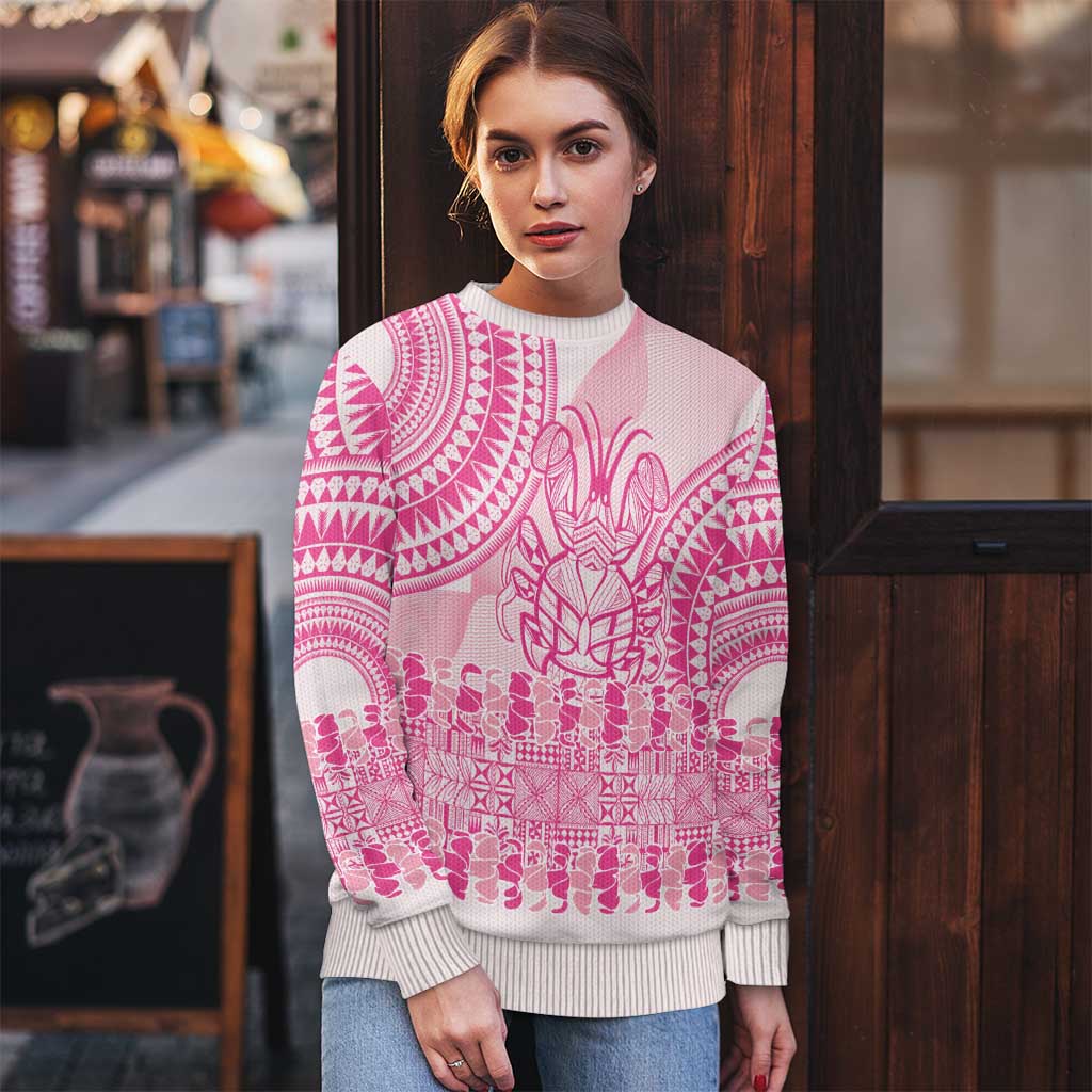 Pink Niue Language Week Ugly Christmas Sweater The Rock Coconut Crab - Siapo Pattern LT14 - Polynesian Pride