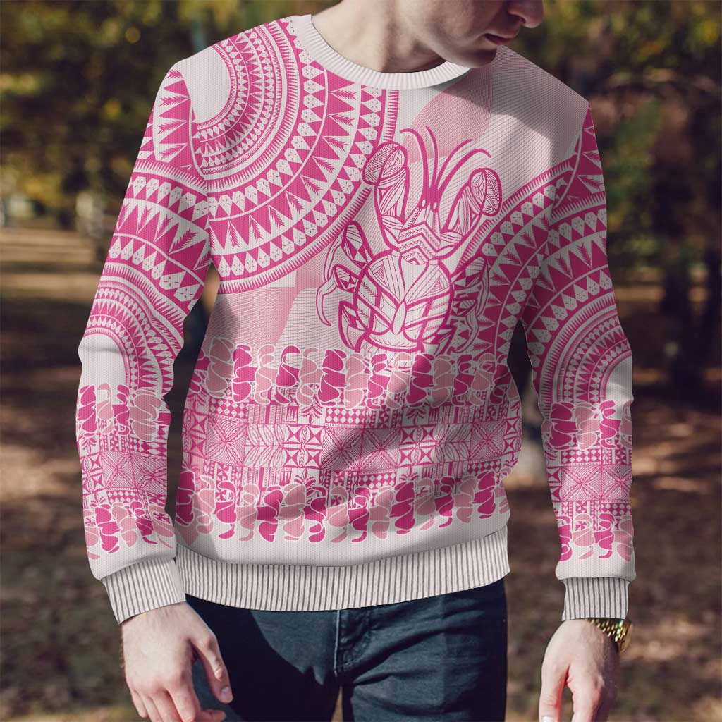 Pink Niue Language Week Ugly Christmas Sweater The Rock Coconut Crab - Siapo Pattern LT14 - Polynesian Pride