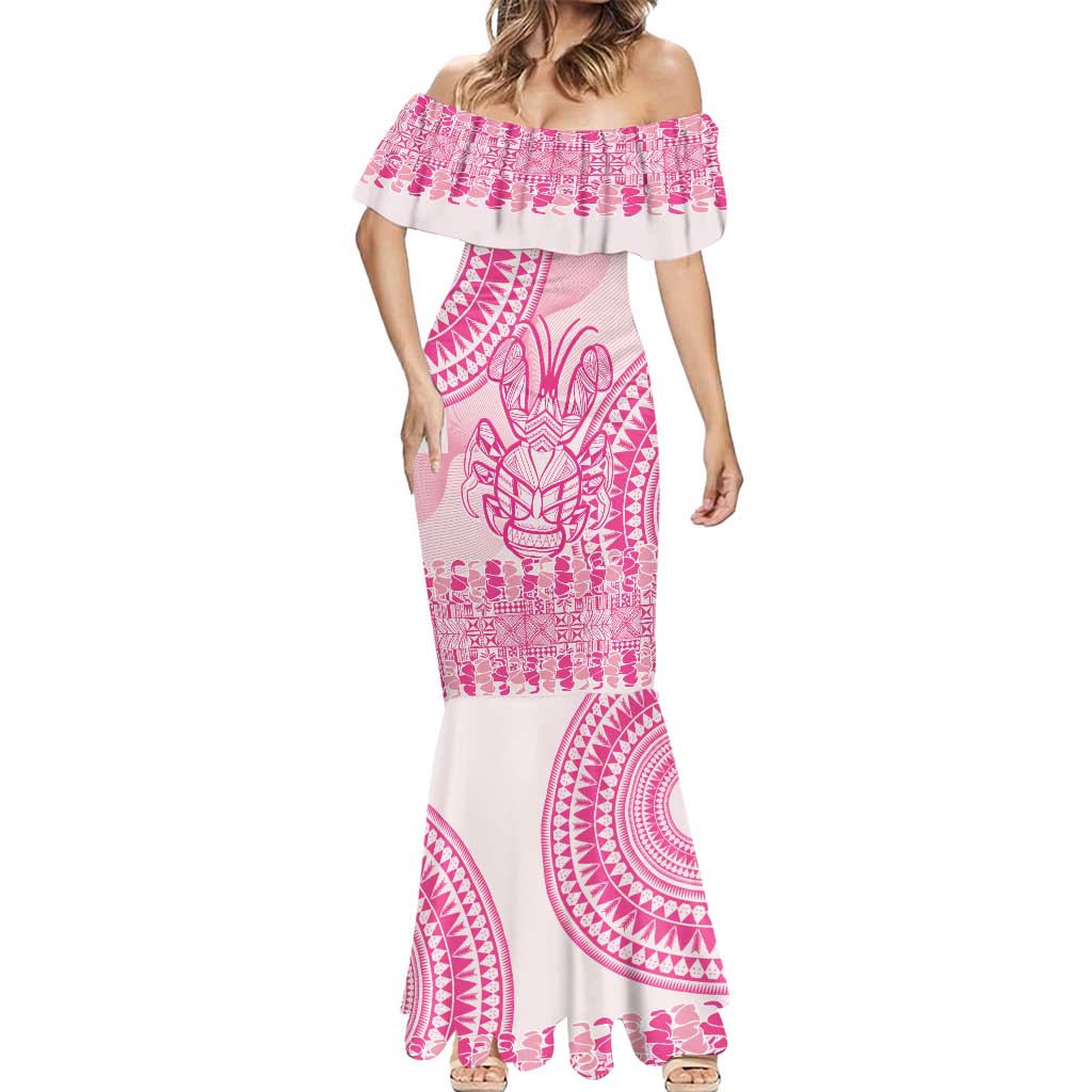 Pink Niue Language Week Mermaid Dress The Rock Coconut Crab - Siapo Pattern LT14 - Polynesian Pride