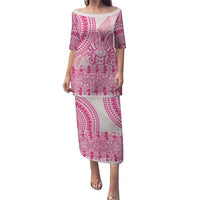 Pink Niue Language Week Puletasi The Rock Coconut Crab - Siapo Pattern LT14 Long Dress Pink - Polynesian Pride