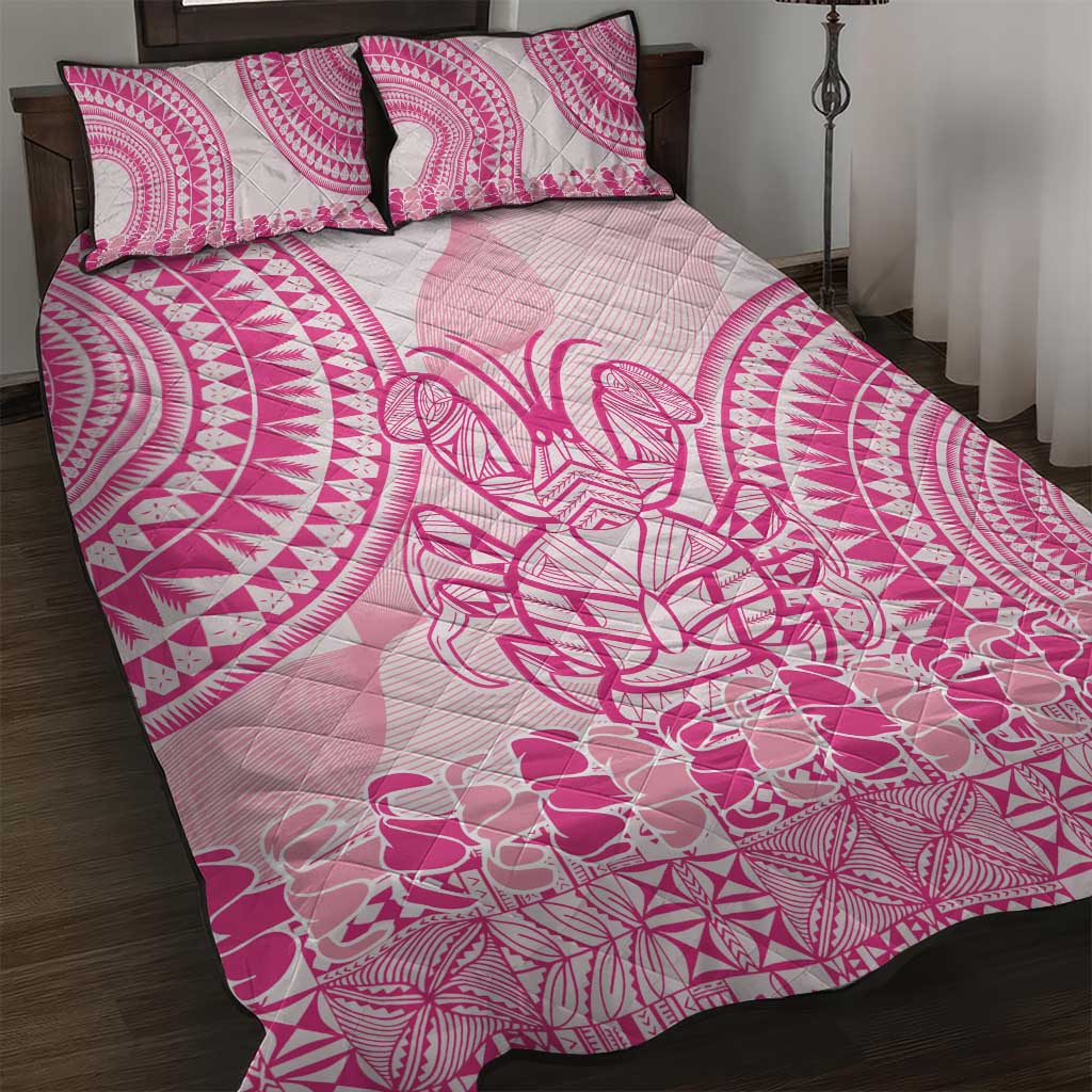 Pink Niue Language Week Quilt Bed Set The Rock Coconut Crab - Siapo Pattern LT14 Pink - Polynesian Pride