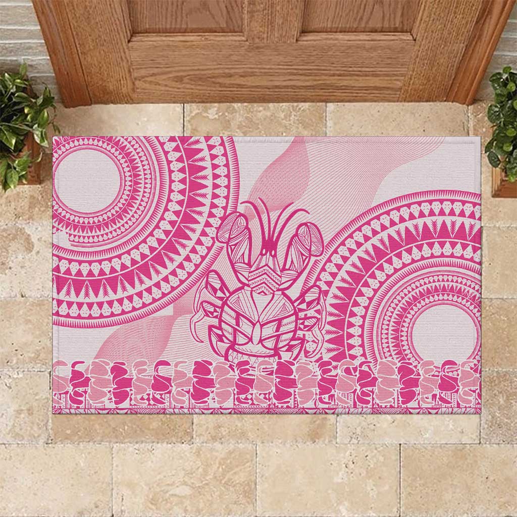 Pink Niue Language Week Rubber Doormat The Rock Coconut Crab - Siapo Pattern LT14 Pink - Polynesian Pride