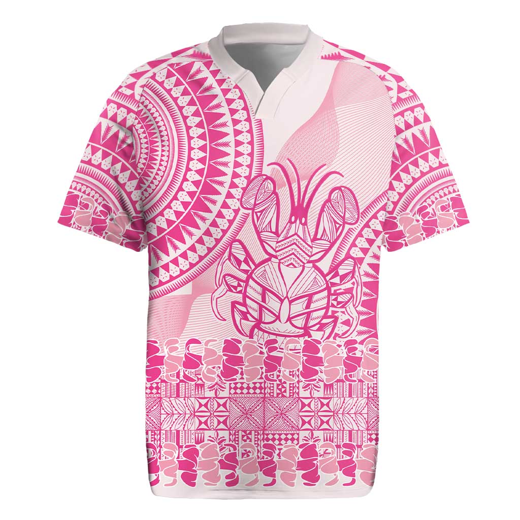 Pink Niue Language Week Rugby Jersey The Rock Coconut Crab - Siapo Pattern LT14 Pink - Polynesian Pride