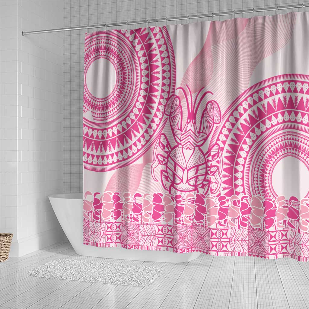 Pink Niue Language Week Shower Curtain The Rock Coconut Crab - Siapo Pattern LT14 - Polynesian Pride