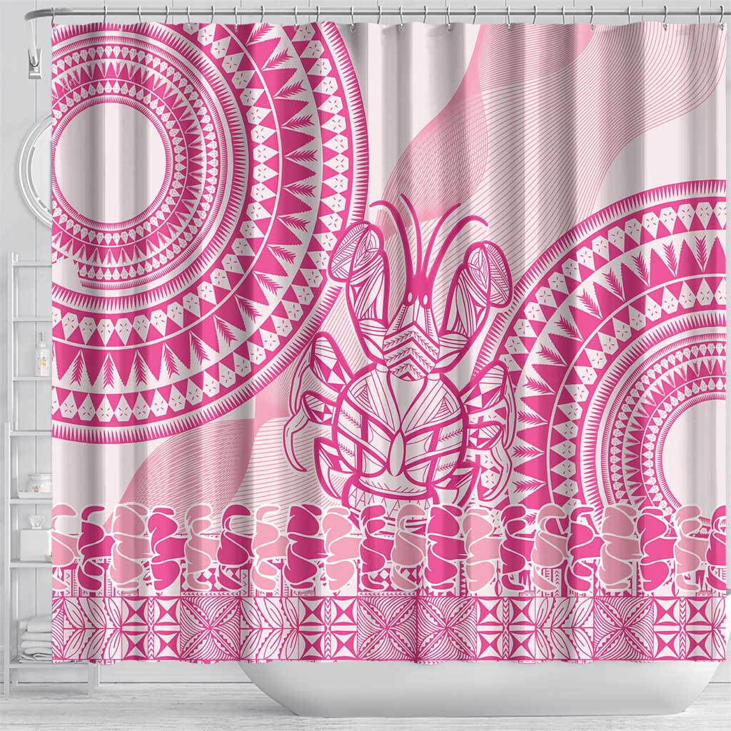 Pink Niue Language Week Shower Curtain The Rock Coconut Crab - Siapo Pattern LT14 - Polynesian Pride