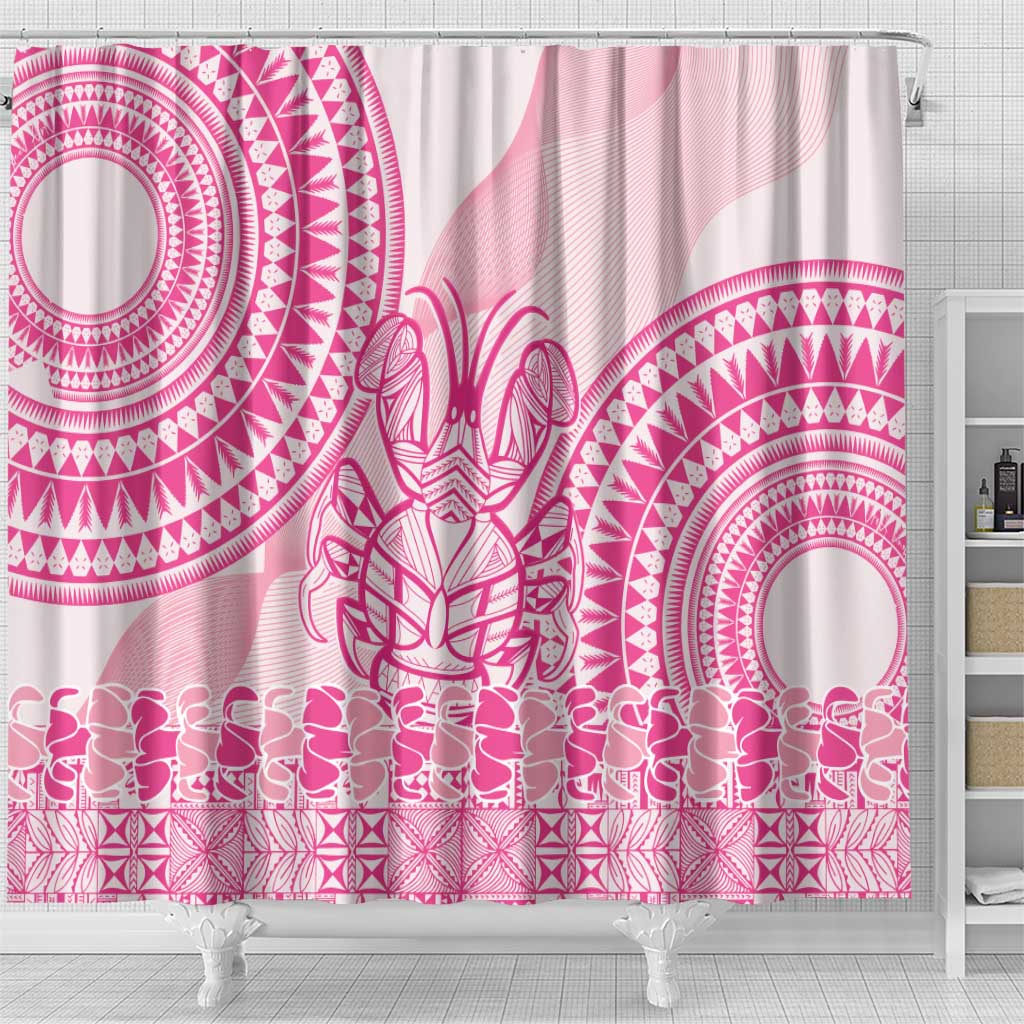 Pink Niue Language Week Shower Curtain The Rock Coconut Crab - Siapo Pattern LT14 - Polynesian Pride