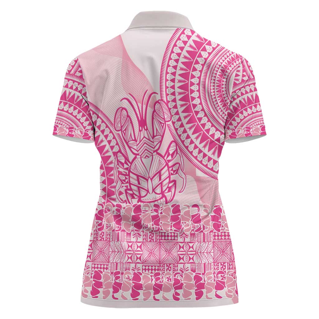 Pink Niue Language Week Women Polo Shirt The Rock Coconut Crab - Siapo Pattern LT14 - Polynesian Pride