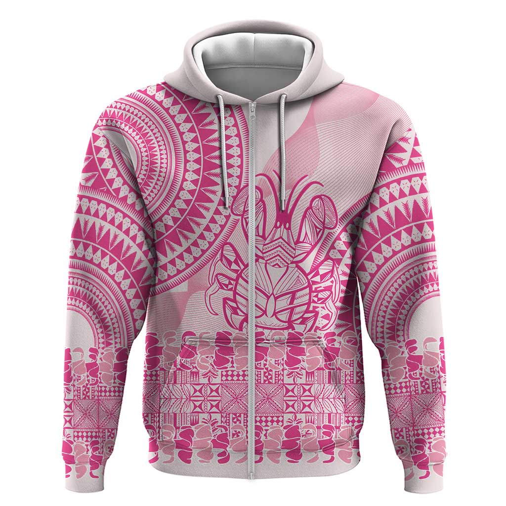 Pink Niue Language Week Zip Hoodie The Rock Coconut Crab - Siapo Pattern LT14 Zip Hoodie Pink - Polynesian Pride