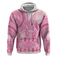 Pink Niue Language Week Zip Hoodie The Rock Coconut Crab - Siapo Pattern LT14 Pullover Hoodie Pink - Polynesian Pride