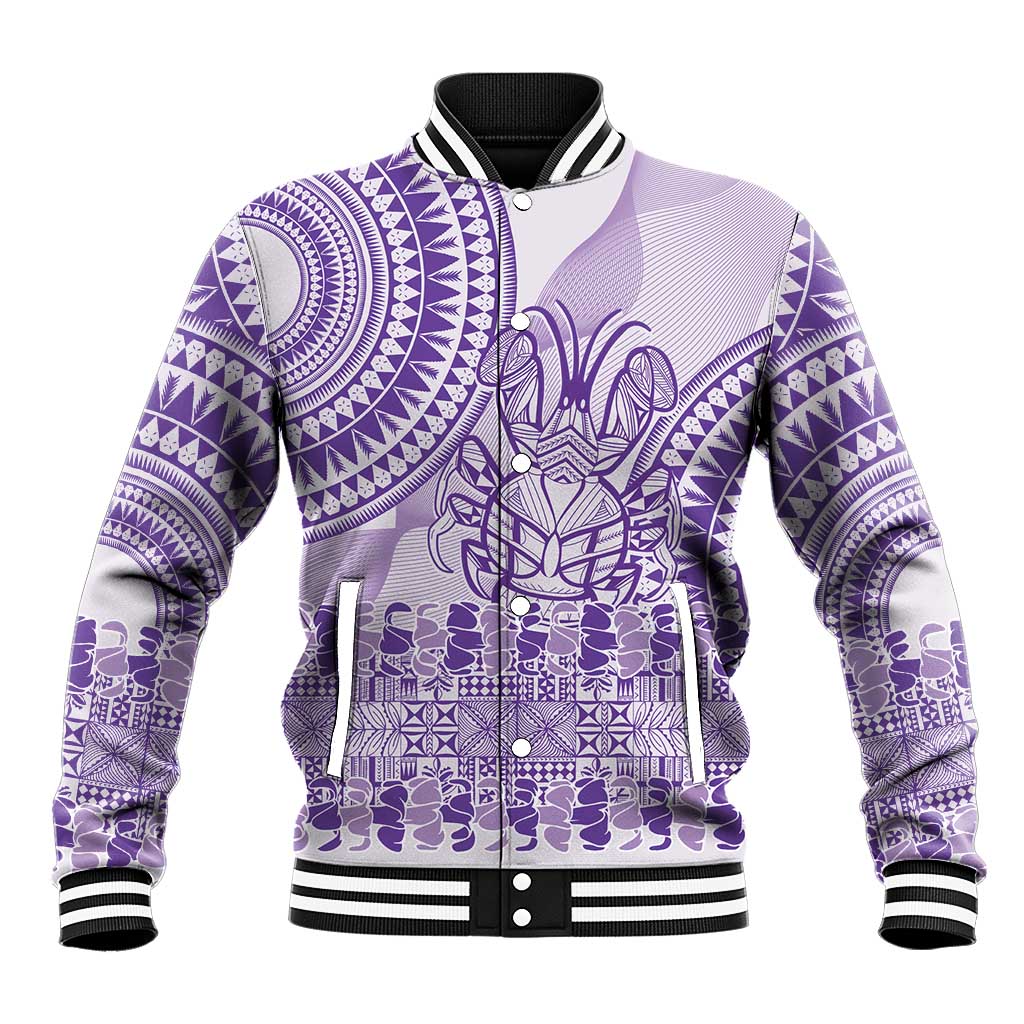 Purple Niue Language Week Baseball Jacket The Rock Coconut Crab - Siapo Pattern LT14 Unisex Purple - Polynesian Pride