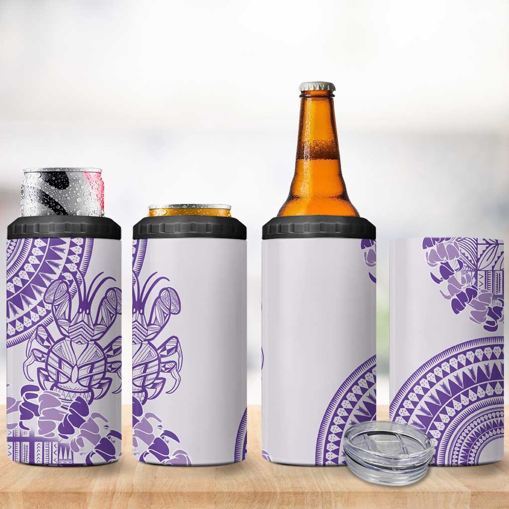 Purple Niue Language Week 4 in 1 Can Cooler Tumbler The Rock Coconut Crab - Siapo Pattern LT14 - Polynesian Pride