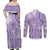 Purple Niue Language Week Couples Matching Off Shoulder Maxi Dress and Long Sleeve Button Shirt The Rock Coconut Crab - Siapo Pattern