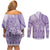 Purple Niue Language Week Couples Matching Off Shoulder Short Dress and Long Sleeve Button Shirt The Rock Coconut Crab - Siapo Pattern