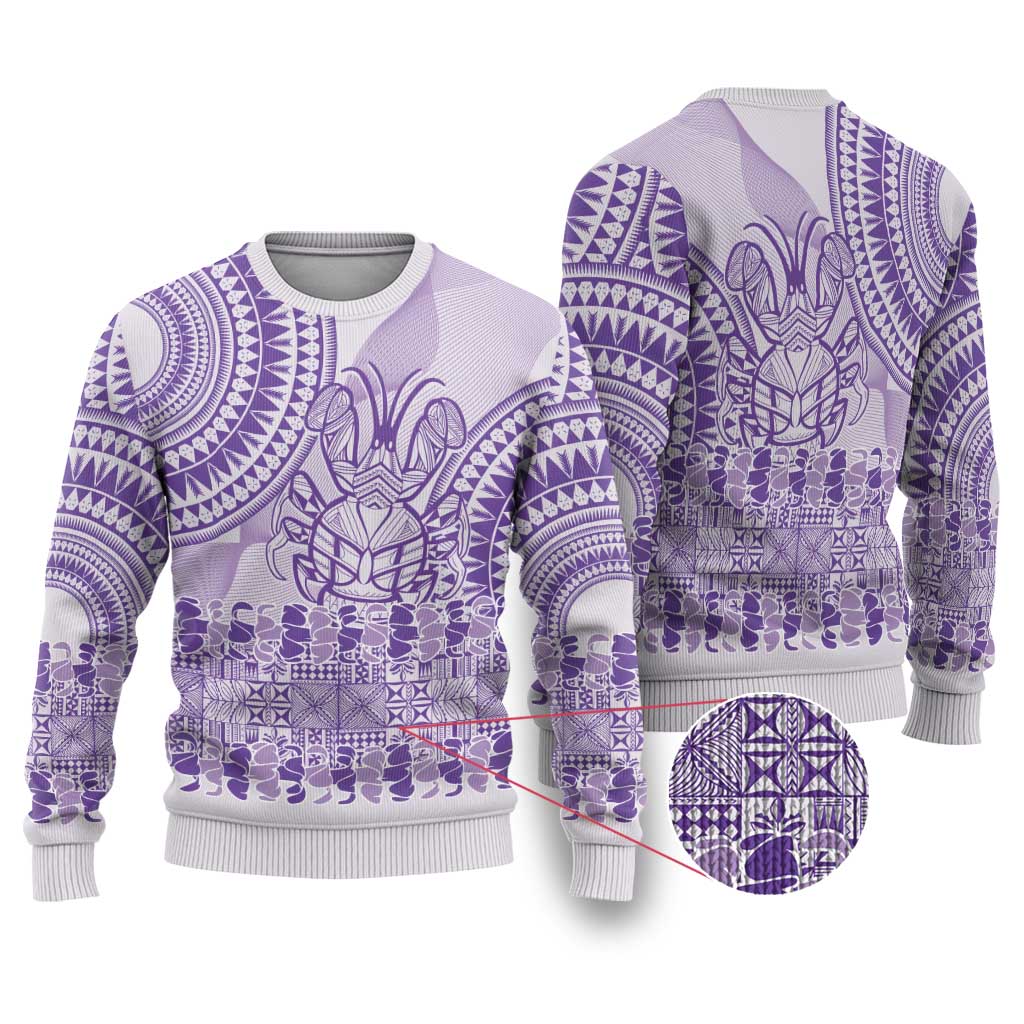 Purple Niue Language Week Ugly Christmas Sweater The Rock Coconut Crab - Siapo Pattern LT14 Purple - Polynesian Pride