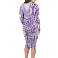 Purple Niue Language Week Long Sleeve Bodycon Dress The Rock Coconut Crab - Siapo Pattern LT14 - Polynesian Pride