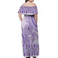 Purple Niue Language Week Off Shoulder Maxi Dress The Rock Coconut Crab - Siapo Pattern LT14 - Polynesian Pride