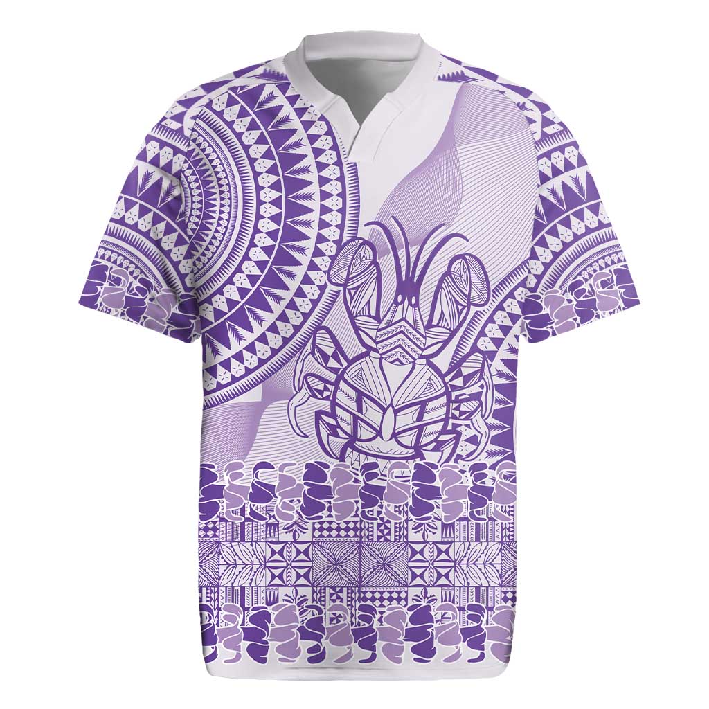 Purple Niue Language Week Rugby Jersey The Rock Coconut Crab - Siapo Pattern LT14 Purple - Polynesian Pride