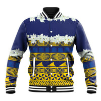 Tokelau Language Week Baseball Jacket Tokelauan Tuluma With Gardenia Thunbergia LT14 Unisex Blue - Polynesian Pride