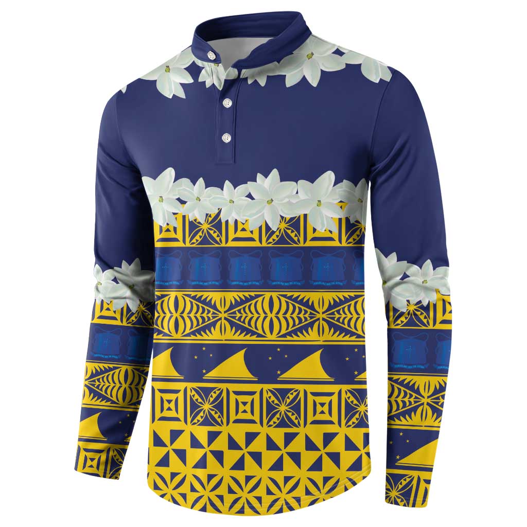 Tokelau Language Week Button Sweatshirt Tokelauan Tuluma With Gardenia Thunbergia LT14 - Polynesian Pride