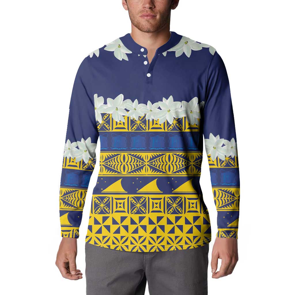 Tokelau Language Week Button Sweatshirt Tokelauan Tuluma With Gardenia Thunbergia LT14 - Polynesian Pride