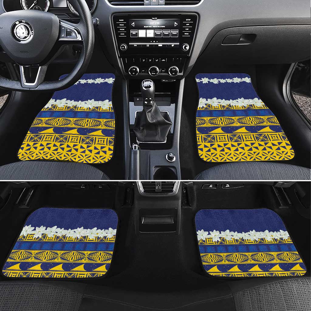 Tokelau Language Week Car Mats Tokelauan Tuluma With Gardenia Thunbergia LT14 Set 4pcs Blue - Polynesian Pride
