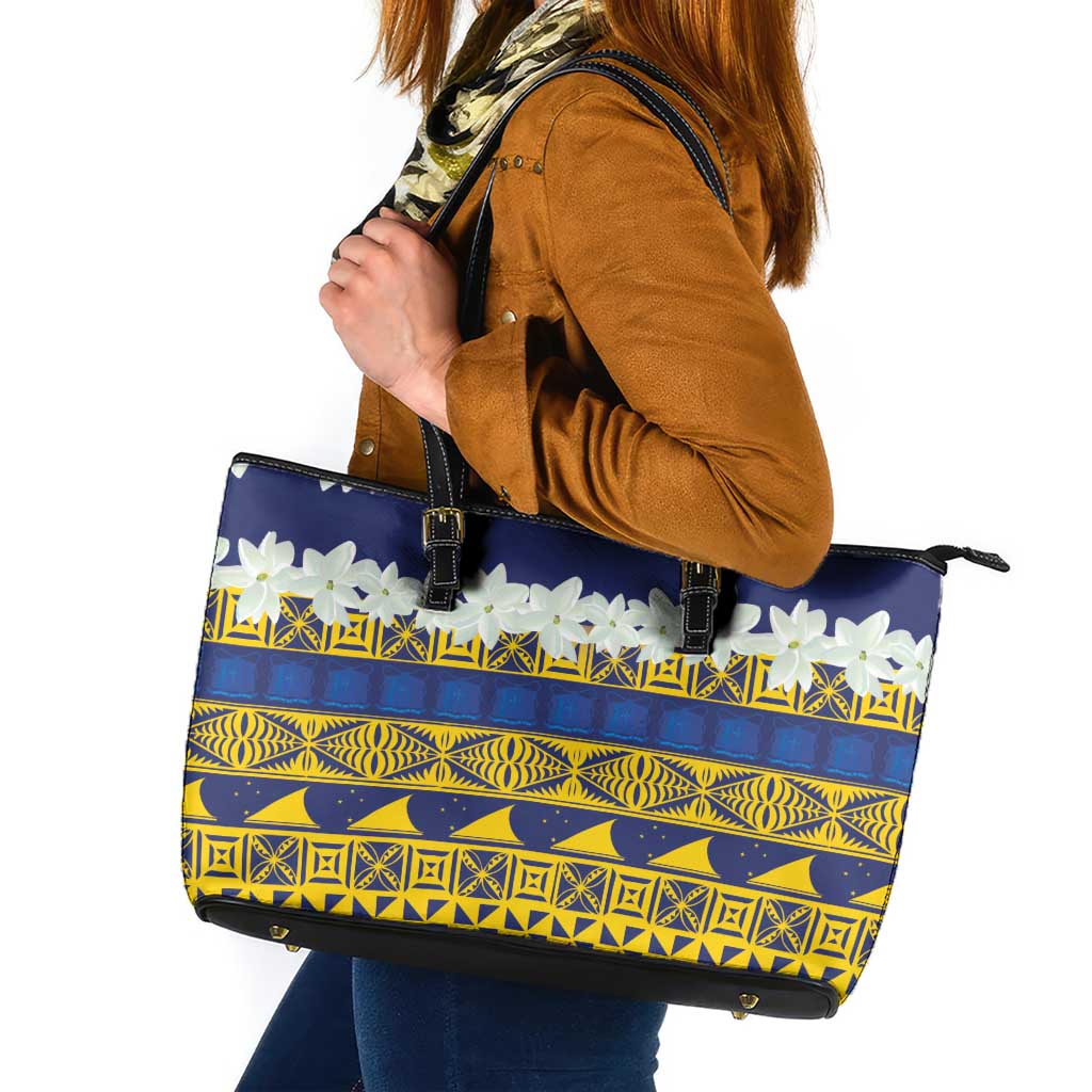 Tokelau Language Week Leather Tote Bag Tokelauan Tuluma With Gardenia Thunbergia