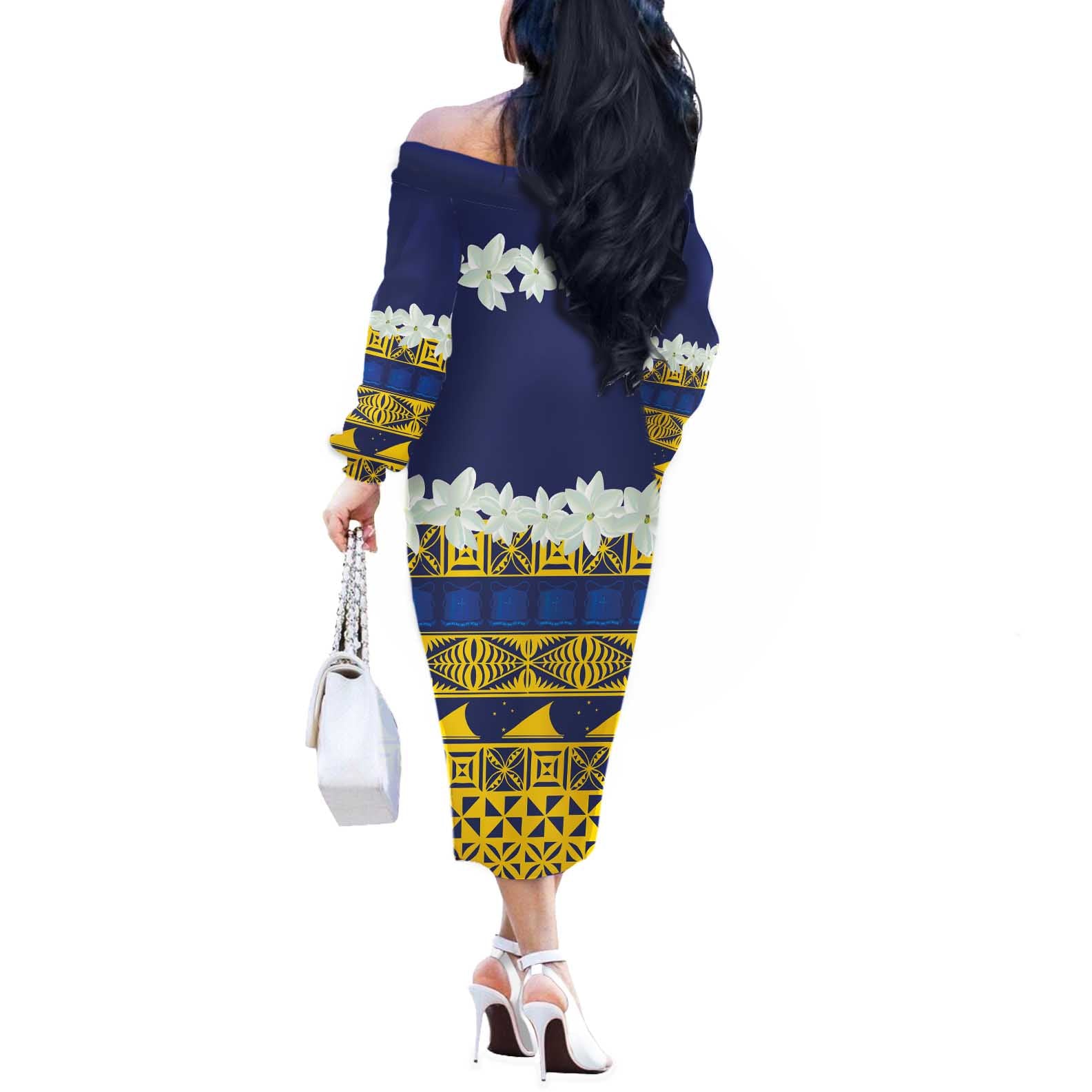 Tokelau Language Week Off The Shoulder Long Sleeve Dress Tokelauan Tuluma With Gardenia Thunbergia