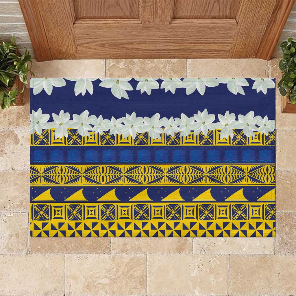 Tokelau Language Week Rubber Doormat Tokelauan Tuluma With Gardenia Thunbergia LT14 Blue - Polynesian Pride